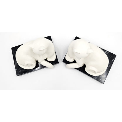 ceramic on Marble Base Cats Kittens Bookends 1960s Retro modernist, view 2 of 6