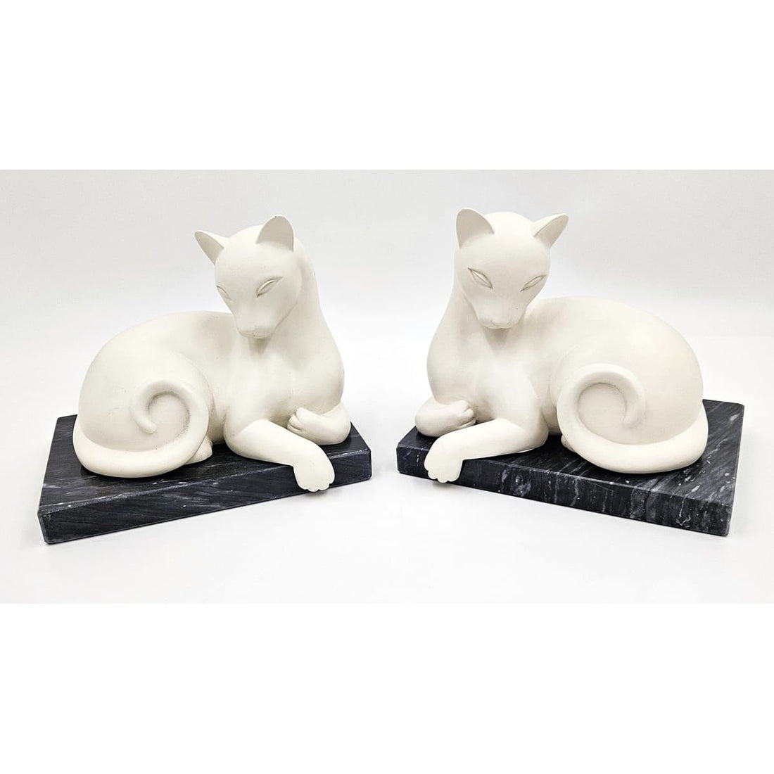 ceramic on Marble Base Cats Kittens Bookends 1960s Retro modernist, view 1 of 6