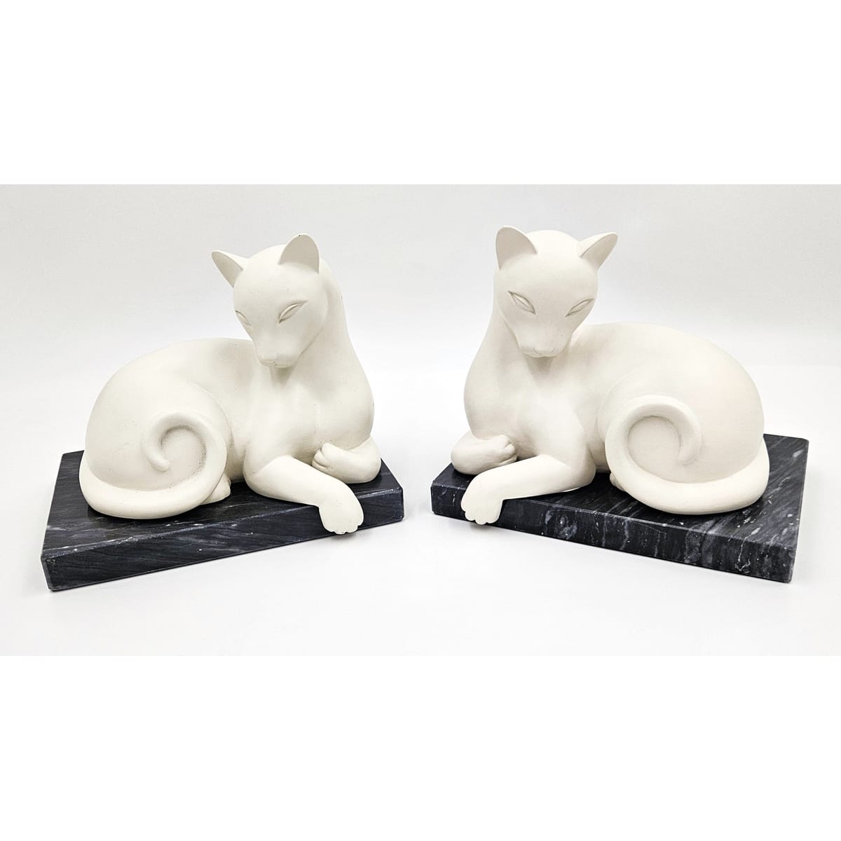 ceramic on Marble Base Cats Kittens Bookends 1960s Retro modernist, view 1 of 6