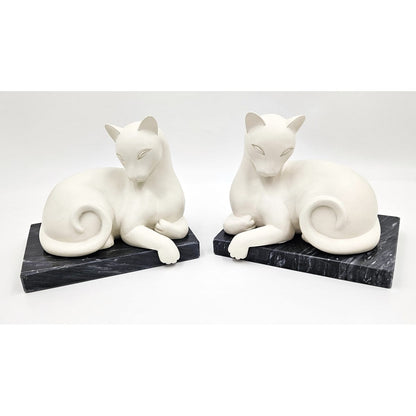 ceramic on Marble Base Cats Kittens Bookends 1960s Retro modernist, view 1 of 6