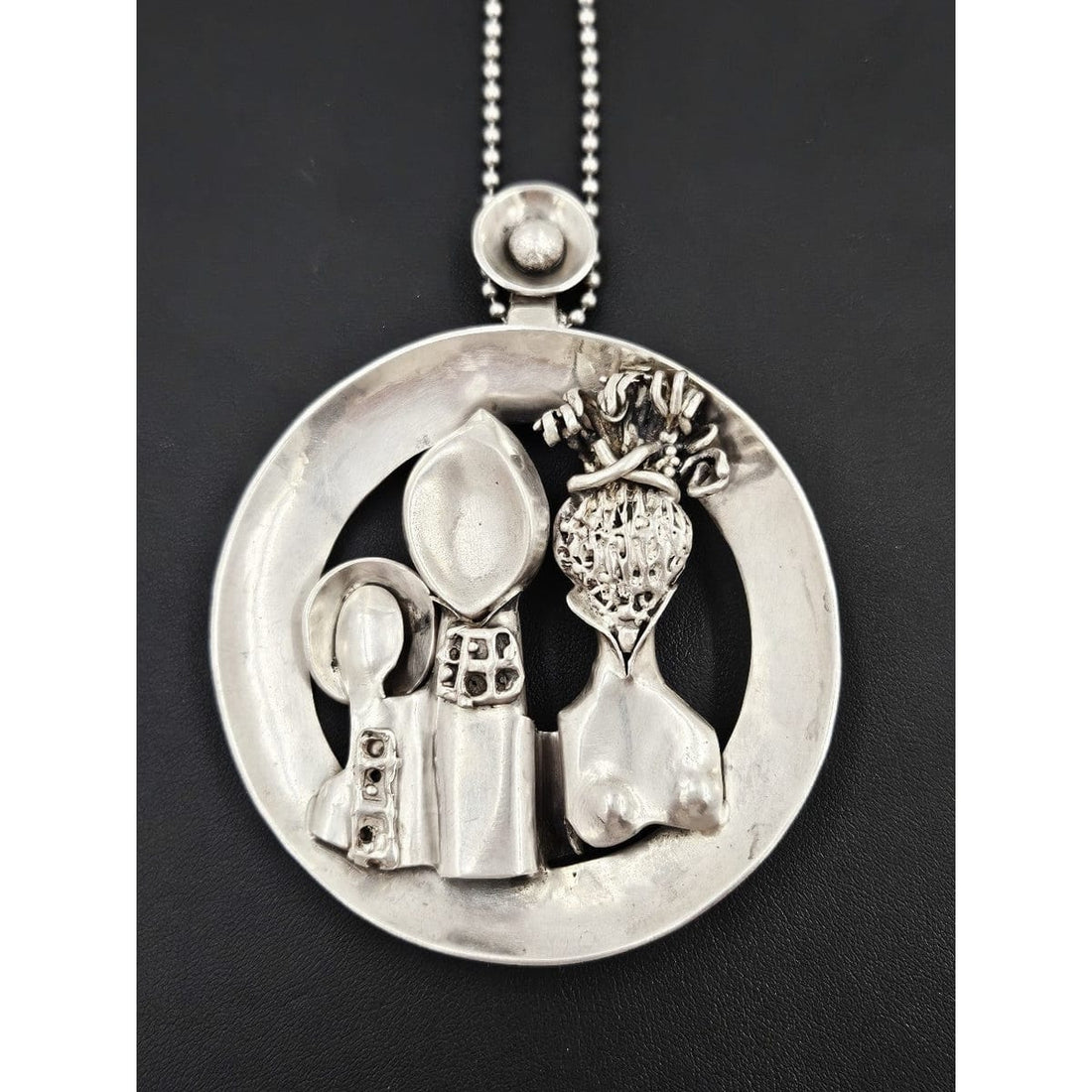 TMCMH Jewelry Artisan Abstract Modernist Figural Sterling Huge Pendant Necklace
