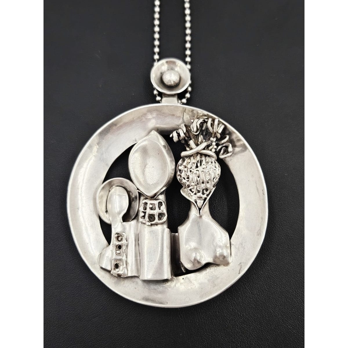 TMCMH Jewelry Artisan Abstract Modernist Figural Sterling Huge Pendant Necklace