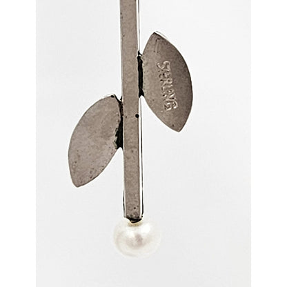 TMCMH Jewelry Artisan Signed  Sterling Silver Blister Pearl Modernist Long Drop Earrings