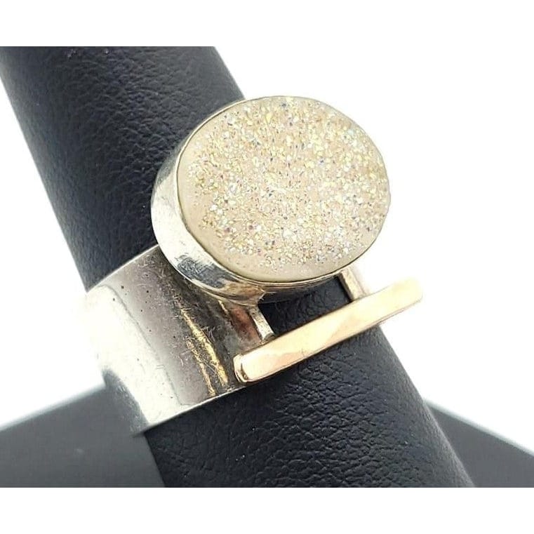 TMCMH Jewelry Designer Modernist Bold Sterling 14k Drusy Quartz Crystal Ring