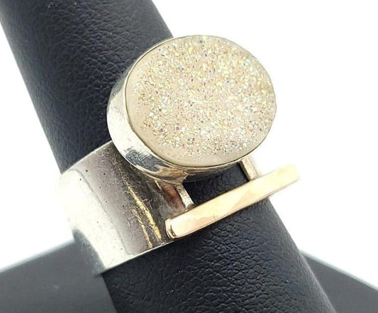 TMCMH Jewelry Designer Modernist Bold Sterling 14k Drusy Quartz Crystal Ring