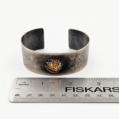 TMCMH Jewelry Sterling &amp; Amber Artisan Signed Modernist Cuff Bracelet