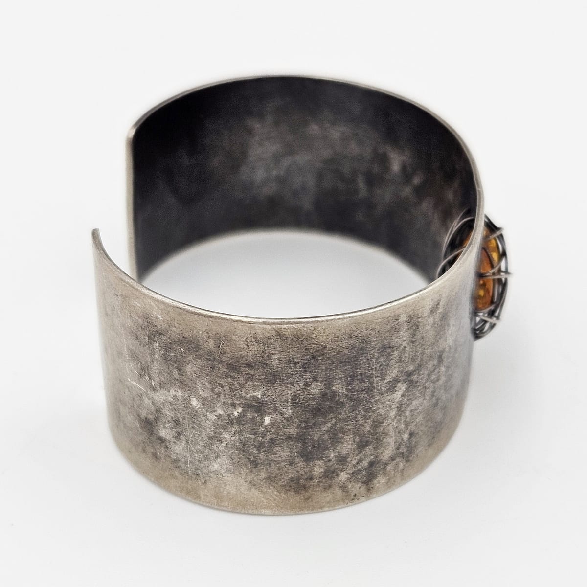 TMCMH Jewelry Sterling &amp; Amber Artisan Signed Modernist Cuff Bracelet