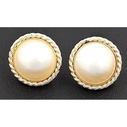 Toyo Pearl Co. Jewelry Vintage Toyo Pearl Co 14k Gold and Mabe Pearl Round Button Stud Earrings 5.5g