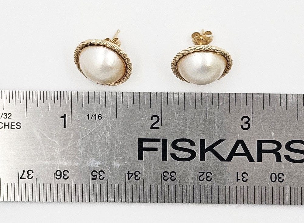 Toyo Pearl Co. Jewelry Vintage Toyo Pearl Co 14k Gold and Mabe Pearl Round Button Stud Earrings 5.5g