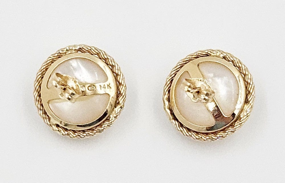 Toyo Pearl Co. Jewelry Vintage Toyo Pearl Co 14k Gold and Mabe Pearl Round Button Stud Earrings 5.5g