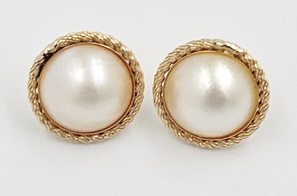 Toyo Pearl Co. Jewelry Vintage Toyo Pearl Co 14k Gold and Mabe Pearl Round Button Stud Earrings 5.5g