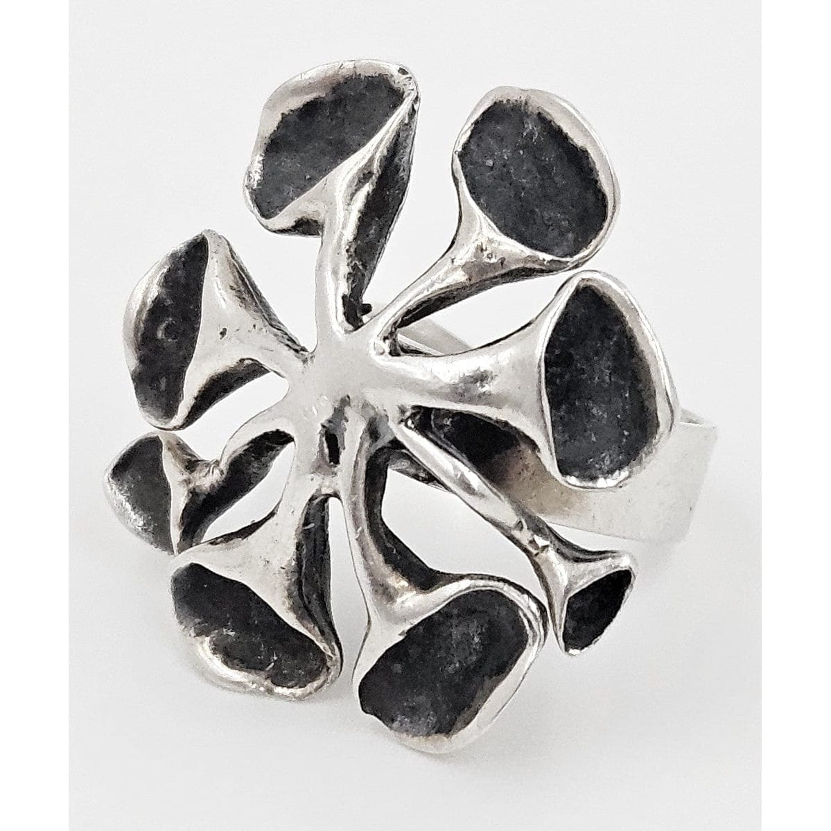 Valon Kulta Hopea Valo-Koru Jewelry Rare Finnish Valon Kulta Hopea Sterling Reindeer Moss XL Statement Ring 1971