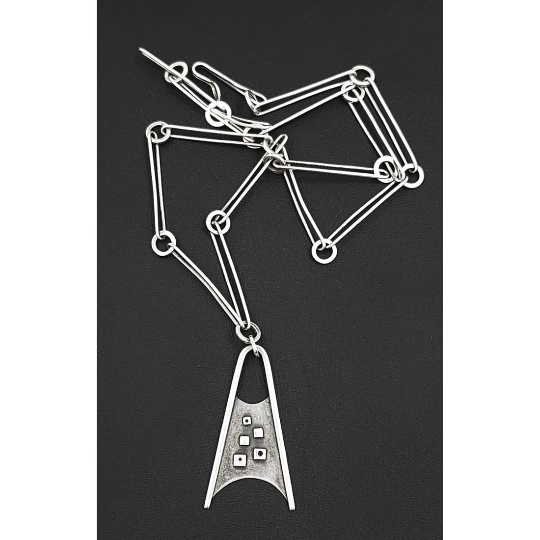 Vintage Artisan Sterling Necklace Jewelry Vintage Retro Atomic Modernist Abstract Sterling Statement Pendant Necklace