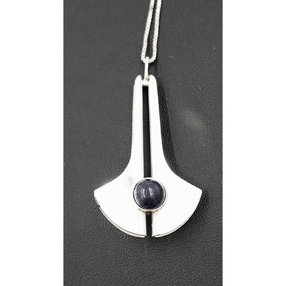 Vintage Poland Artisan Necklace Jewelry Vintage Poland Artisan Modernist Sterling + Lapis Lazuli Pendant Necklace