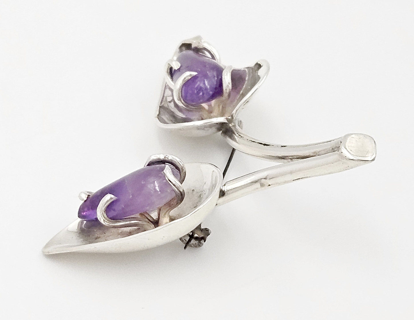 Vintage Taxco Brooch Jewelry Artisan Taxco Signed Sterling & Amethyst Flower Brooch