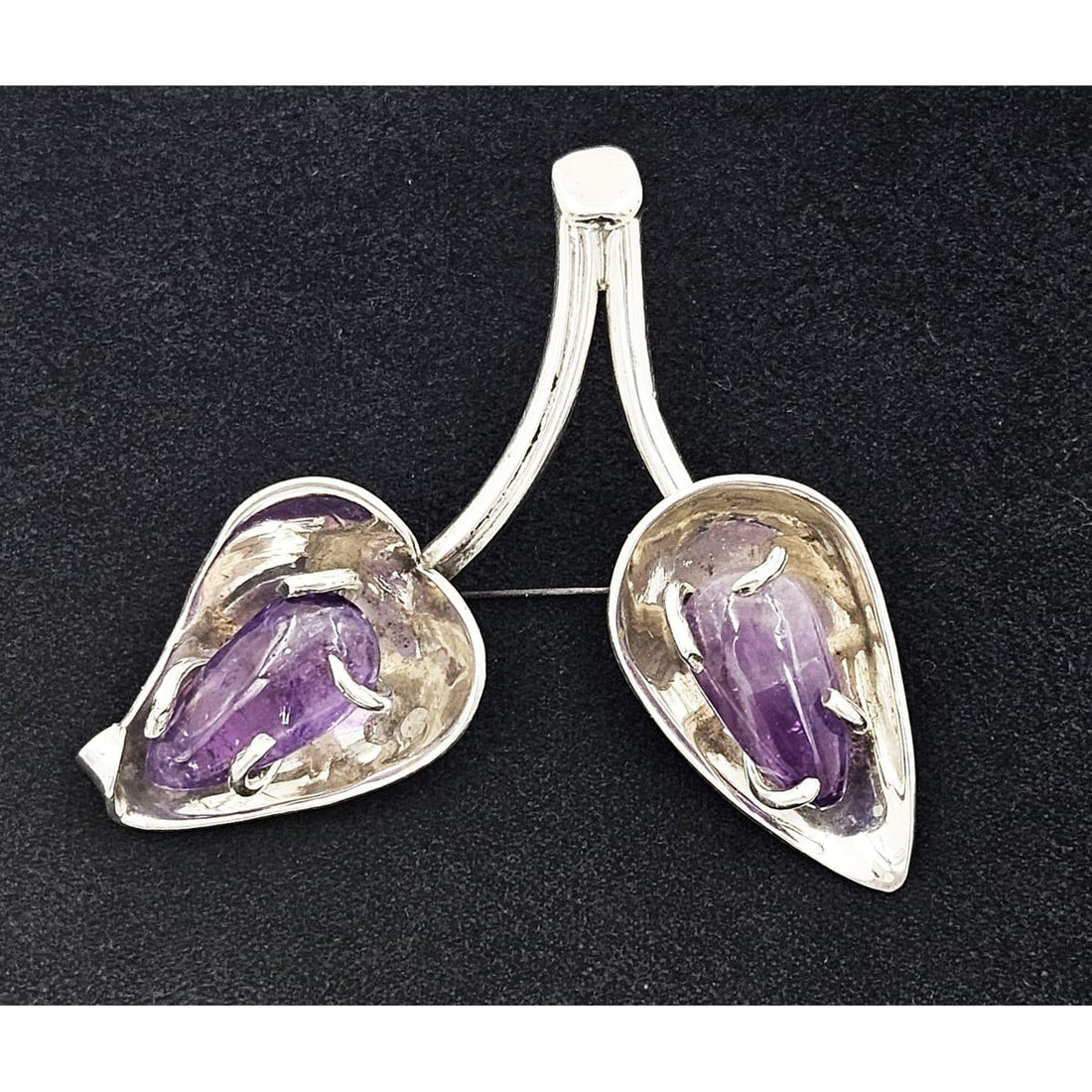 Vintage Taxco Brooch Jewelry Artisan Taxco Signed Sterling &amp; Amethyst Flower Brooch