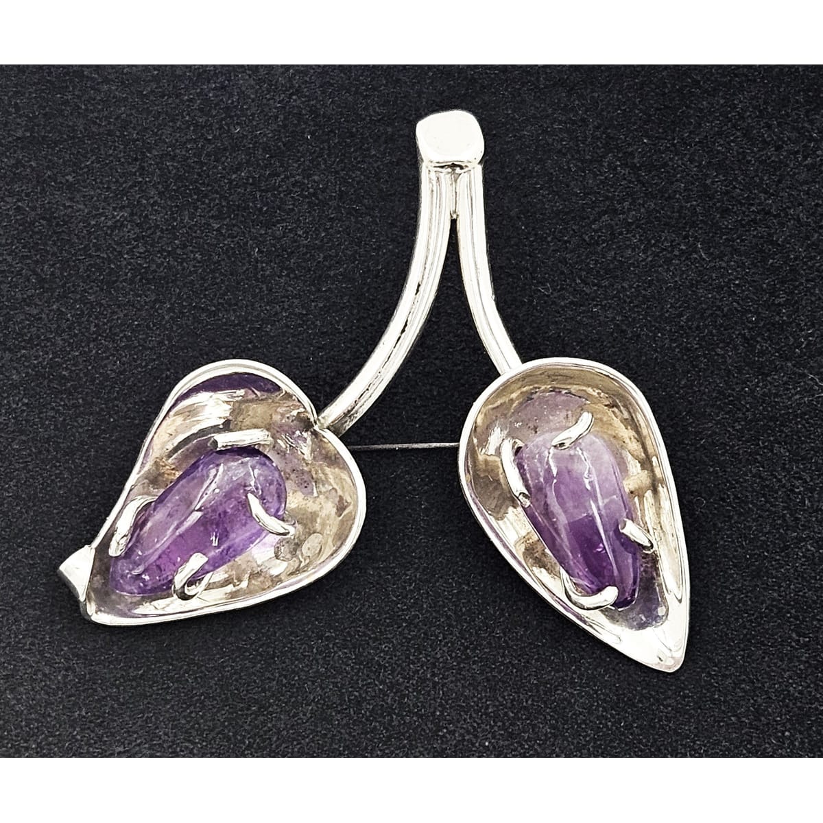 Vintage Taxco Brooch Jewelry Artisan Taxco Signed Sterling &amp; Amethyst Flower Brooch