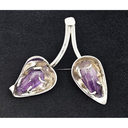 Vintage Taxco Brooch Jewelry Artisan Taxco Signed Sterling &amp; Amethyst Flower Brooch
