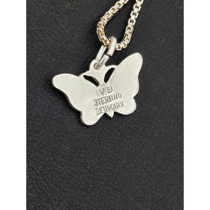 Volmer Bahner Jewelry Danish Designer Volmer Bahner Sterling &amp; Enamel Butterfly Necklace 1950s