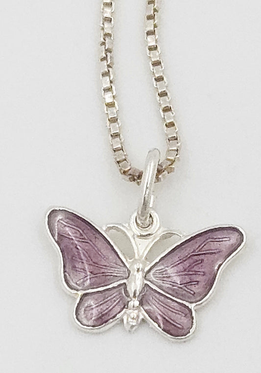 Volmer Bahner Jewelry Danish Designer Volmer Bahner Sterling & Enamel Butterfly Necklace 1950s