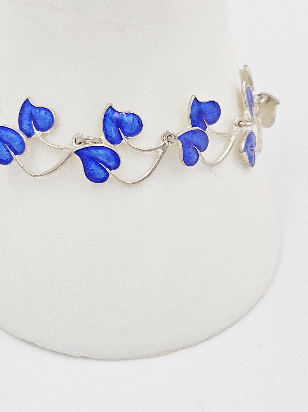 Volmer Bahner Jewelry Danish Designer Volmer Bahner Sterling & Enamel Flower Link Bracelet 1940s