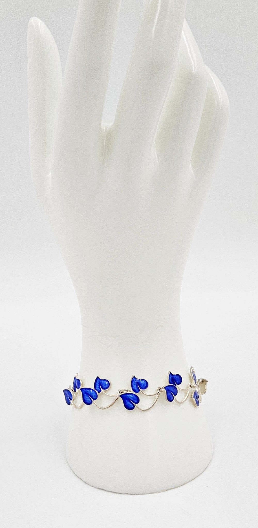 Volmer Bahner Jewelry Danish Designer Volmer Bahner Sterling & Enamel Flower Link Bracelet 1940s