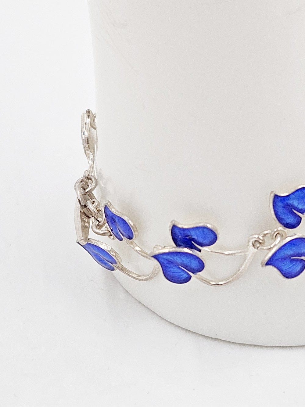 Volmer Bahner Jewelry Danish Designer Volmer Bahner Sterling & Enamel Flower Link Bracelet 1940s