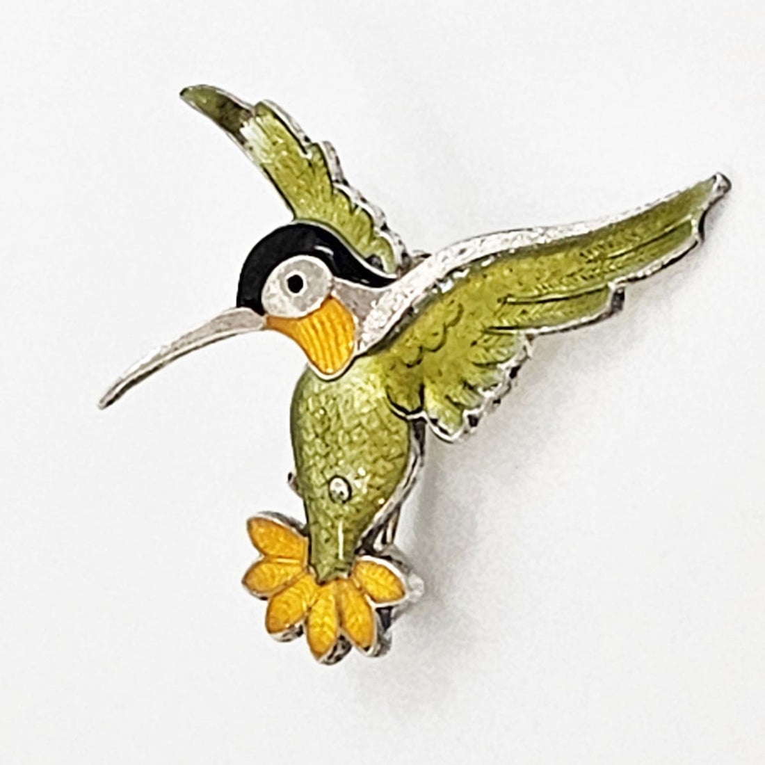 Volmer Bahner Jewelry Danish Designer Volmer Bahner Sterling &amp; Enamel Hummingbird Brooch Pin 1950s