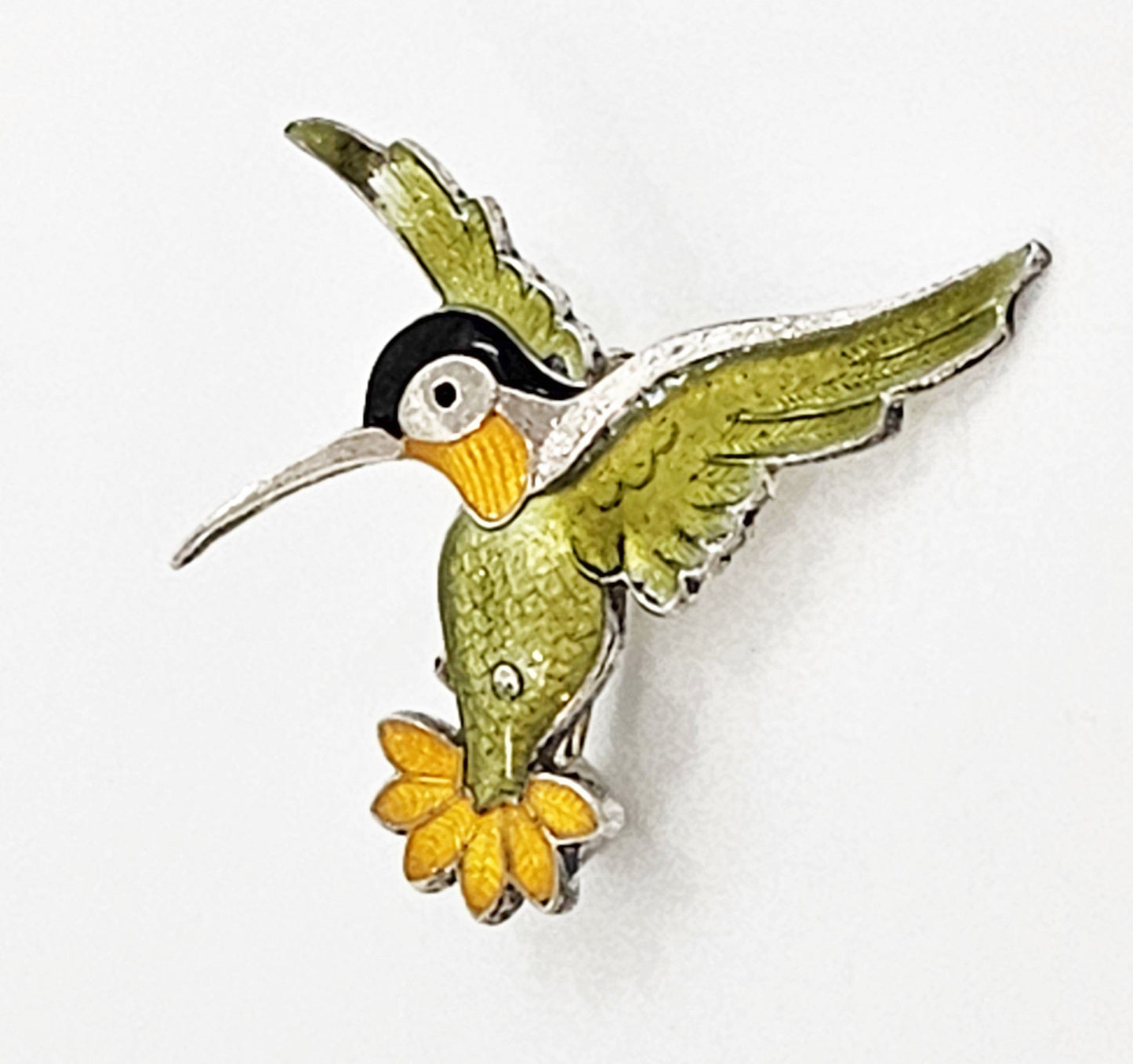 Volmer Bahner Jewelry Danish Designer Volmer Bahner Sterling & Enamel Hummingbird Brooch Pin 1950s