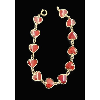 Volmer Bahner Jewelry Danish Volmer Bahner Sterling &amp; Red Enamel Hearts Link Bracelet Circa 1940s