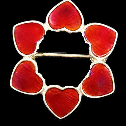 Volmer Bahner Jewelry Denmark Volmer Bahner Sterling Silver Enamel Hearts Circle Brooch 1950s