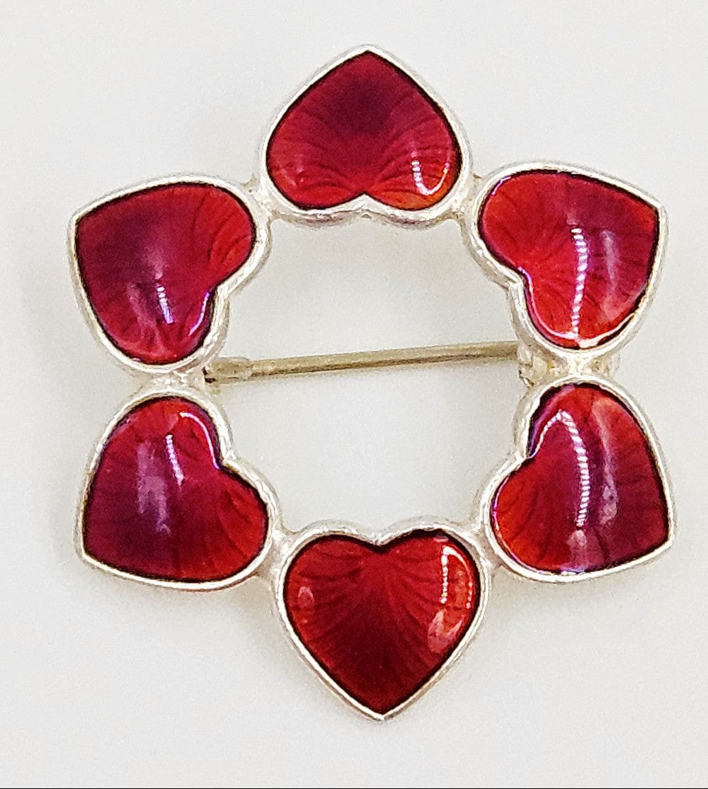 Volmer Bahner Jewelry Denmark Volmer Bahner Sterling Silver Enamel Hearts Circle Brooch 1950s