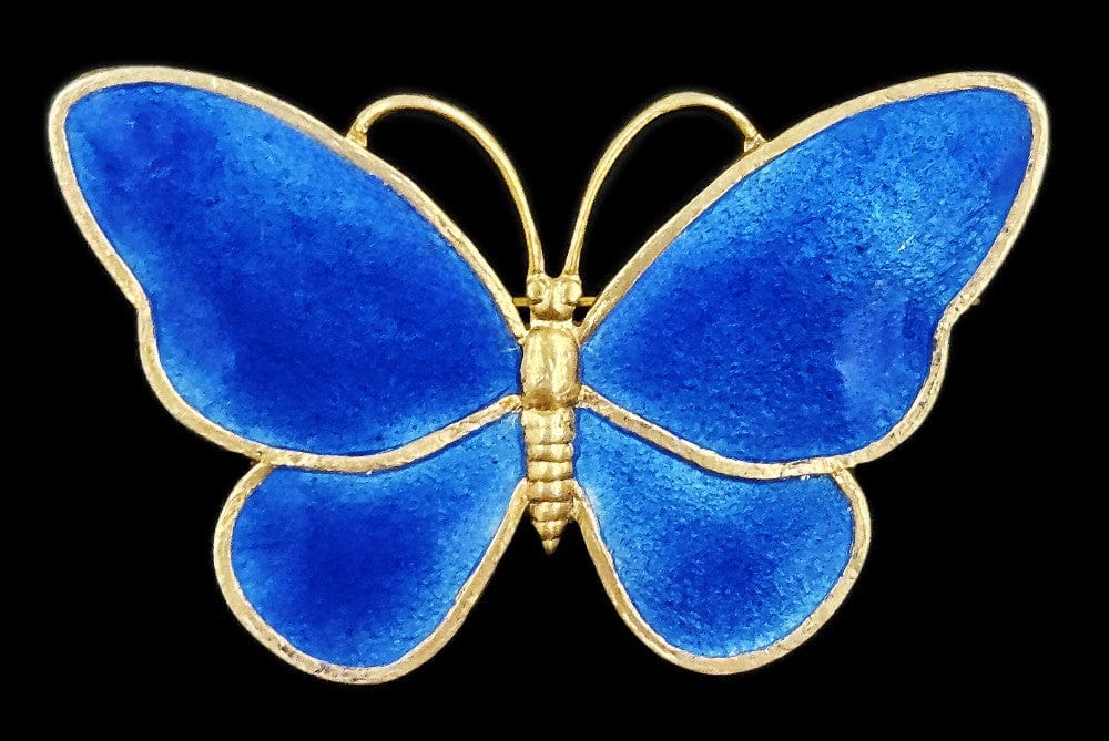 Volmer Bahner Jewelry Rare Denmark Volmer Bahner Sterling Blue Enamel Hefty Butterfly Brooch 1950s