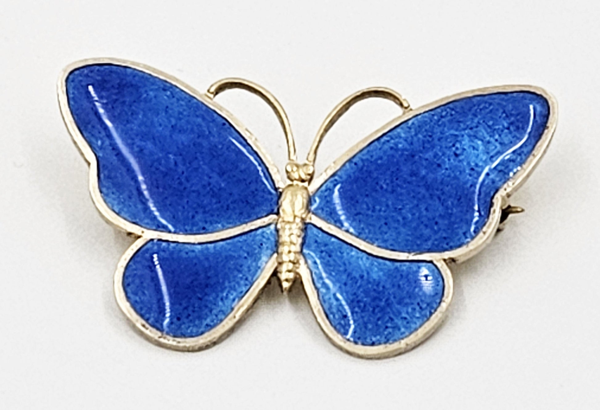 Volmer Bahner Jewelry Rare Denmark Volmer Bahner Sterling Blue Enamel HUGE Butterfly Brooch 1940s