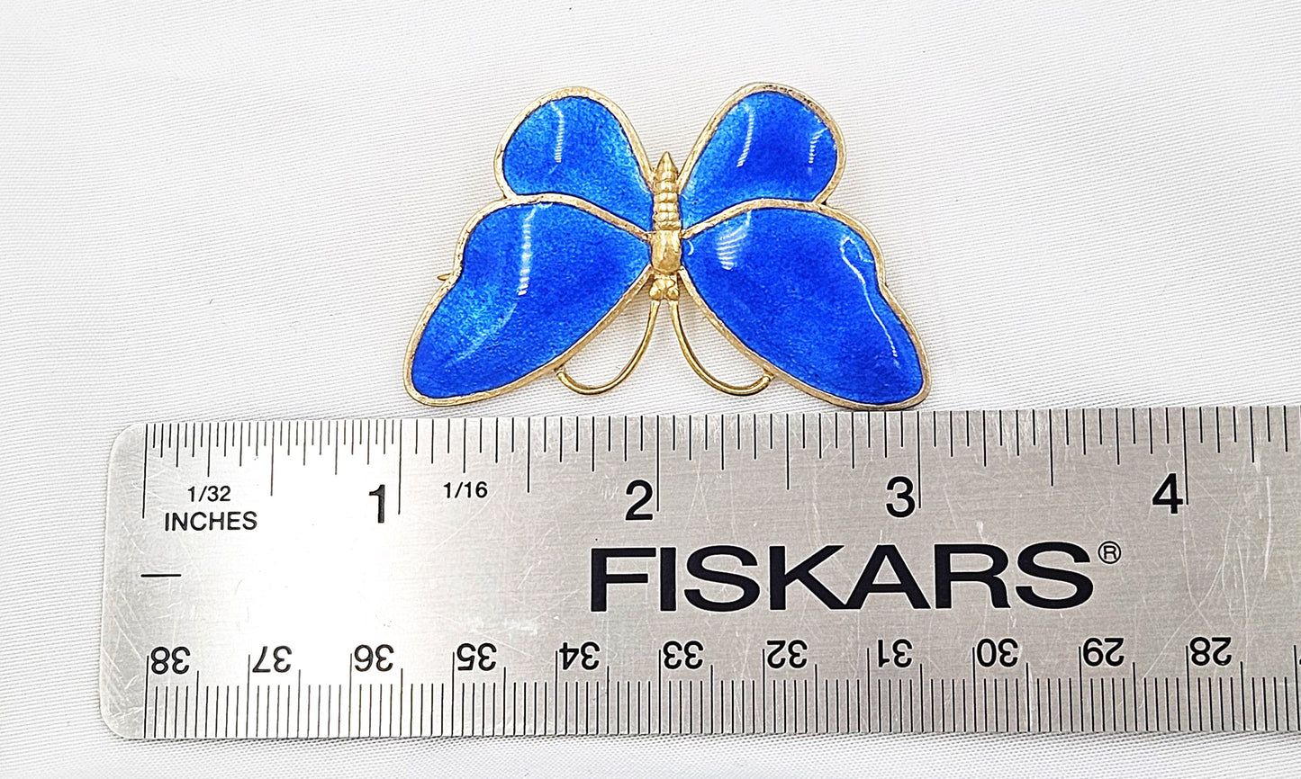 Volmer Bahner Jewelry Rare Denmark Volmer Bahner Sterling Blue Enamel HUGE Butterfly Brooch 1940s