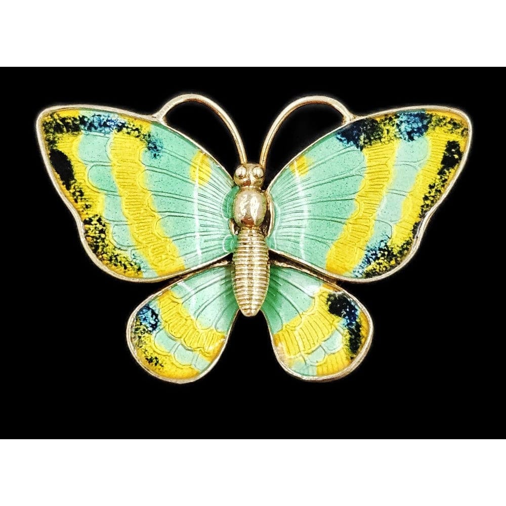 Volmer Bahner Jewelry RARE Denmark Volmer Bahner Sterling  Enamel Large Butterfly Brooch 1950s