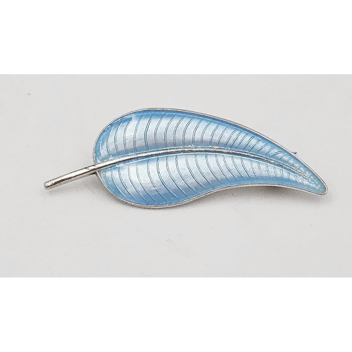 Volmer Bahner Jewelry Volmer Bahner Denmark Sterling Lt Blue Enamel Leaf or Feather Brooch 1950s