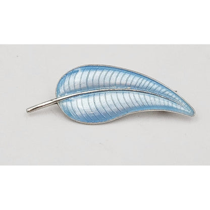 Volmer Bahner Jewelry Volmer Bahner Denmark Sterling Lt Blue Enamel Leaf or Feather Brooch 1950s