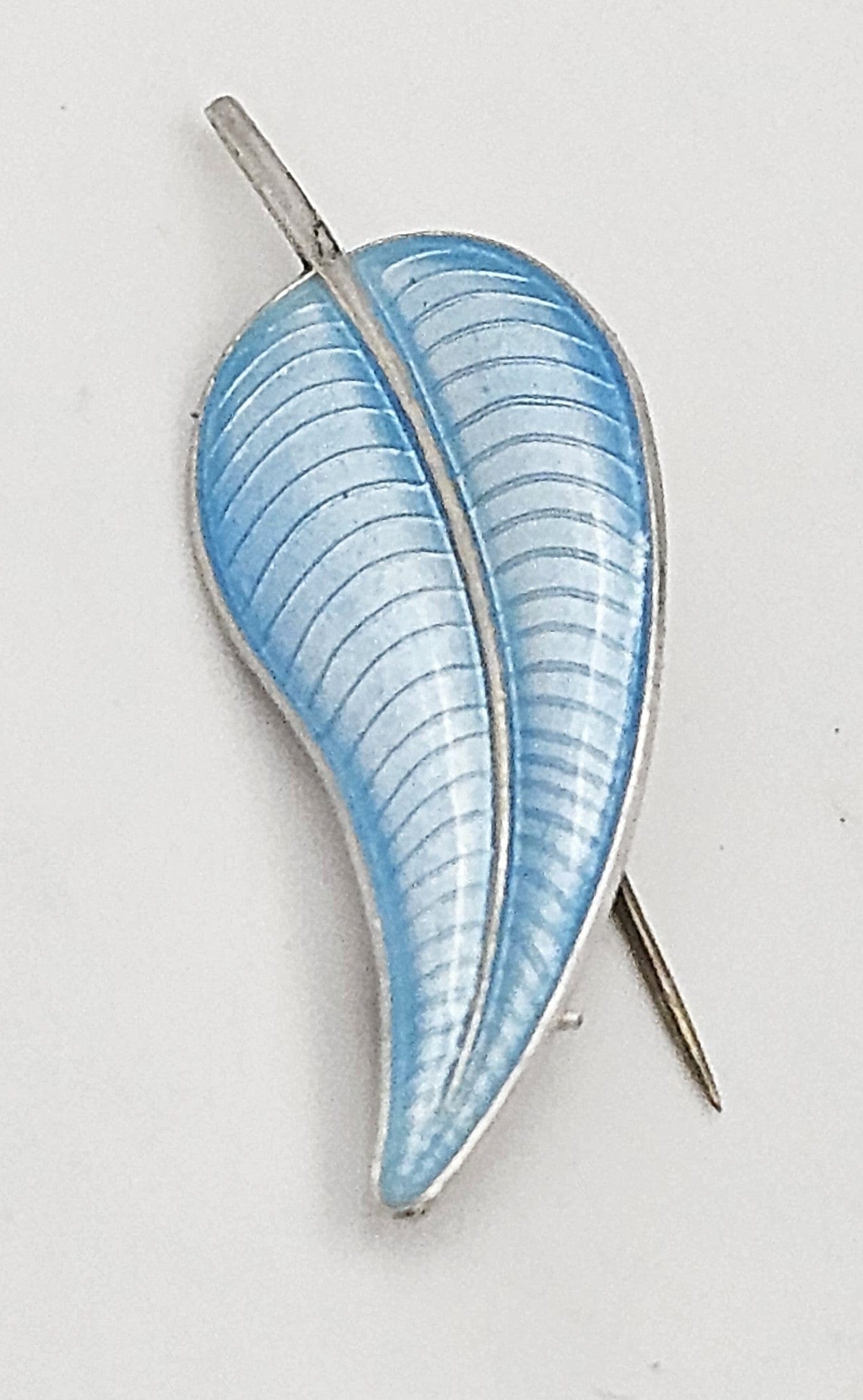 Volmer Bahner Jewelry Volmer Bahner Denmark Sterling Lt Blue Enamel Leaf or Feather Brooch 1950s
