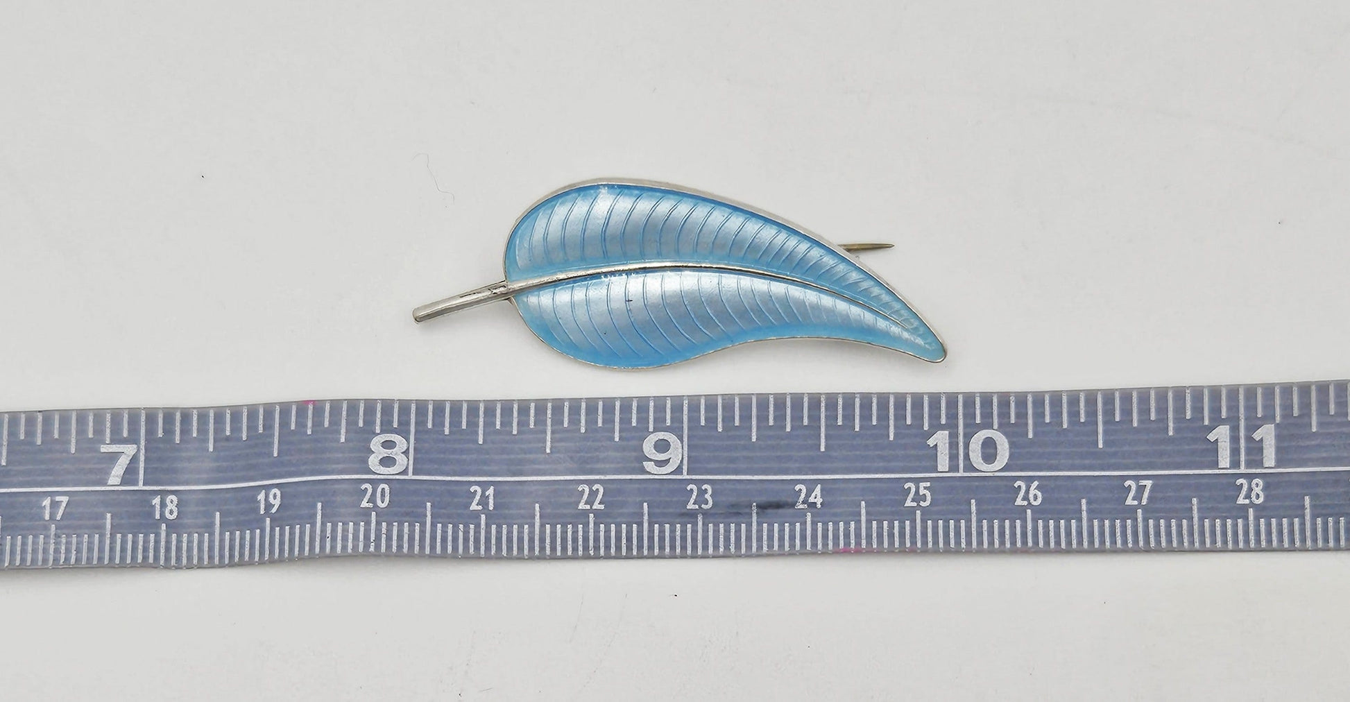 Volmer Bahner Jewelry Volmer Bahner Denmark Sterling Lt Blue Enamel Leaf or Feather Brooch 1950s