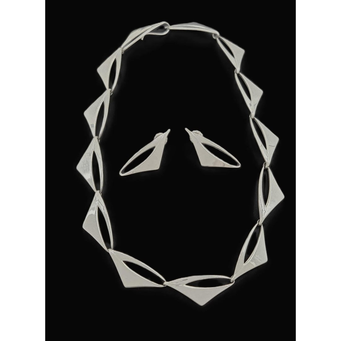 Warmind Jewelry Rare Poul WARMIND Denmark Sterling Modernist Necklace Earrings Set 1960&