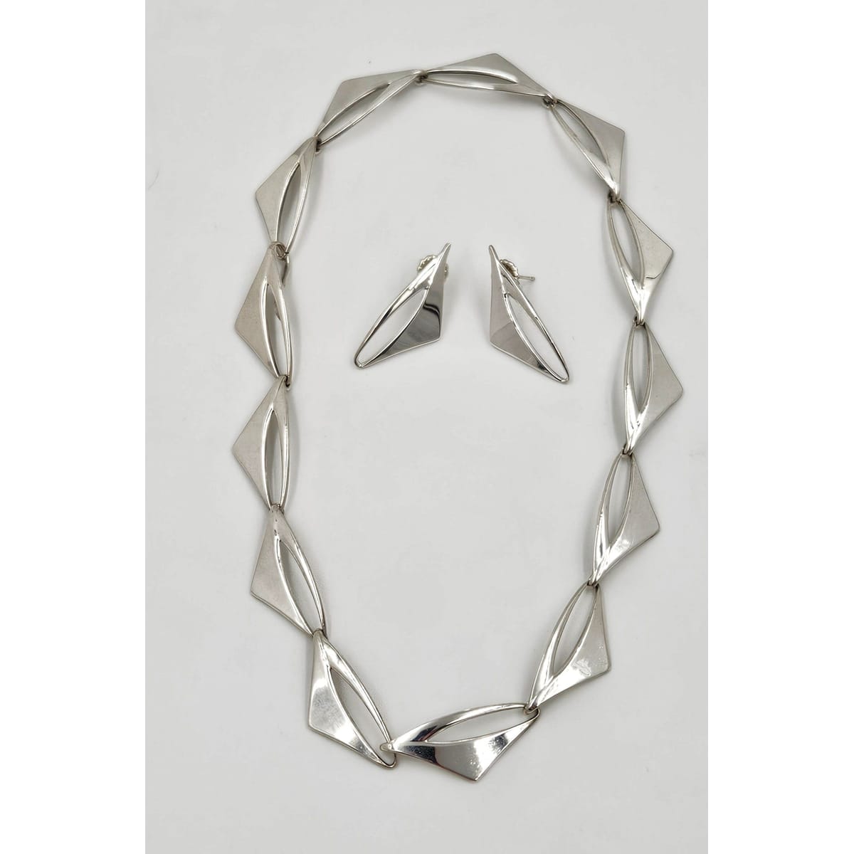 Warmind Jewelry Rare Poul WARMIND Denmark Sterling Modernist Necklace Earrings Set 1960&