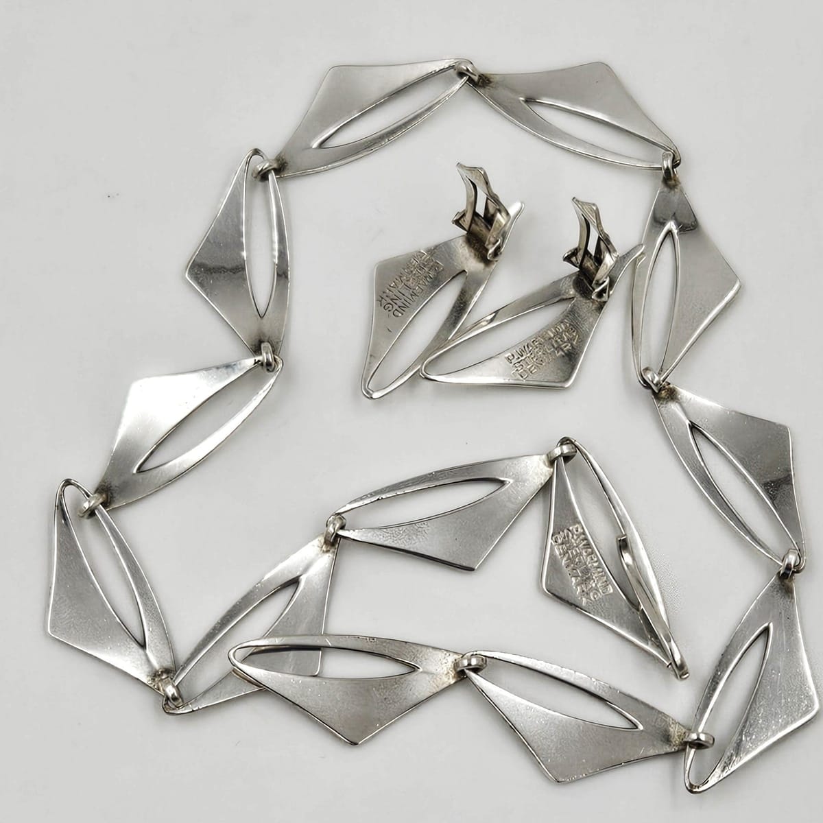 Warmind Jewelry Rare Poul WARMIND Denmark Sterling Modernist Necklace Earrings Set 1960&
