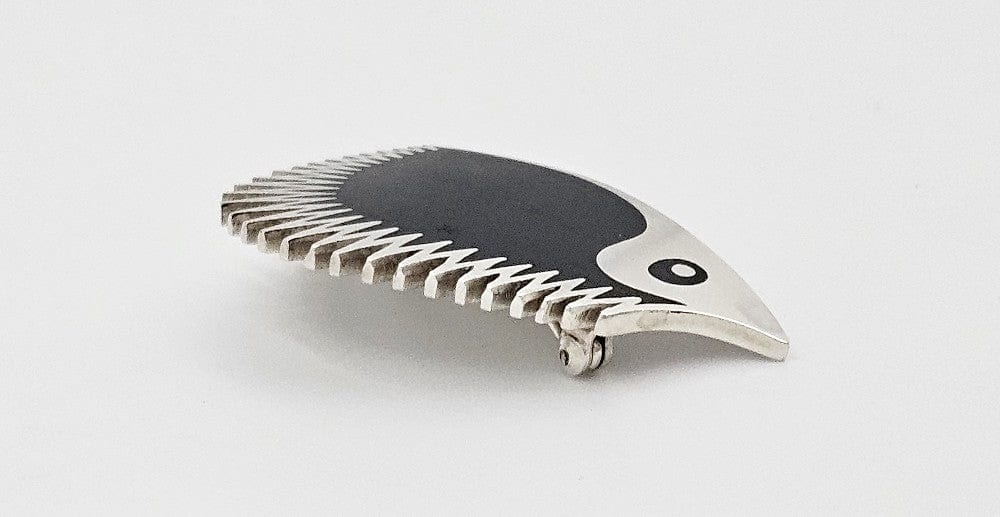 Warmind Jewelry Superb Warmind Denmark Sterling Black Enamel Modernist Porcupine Brooch