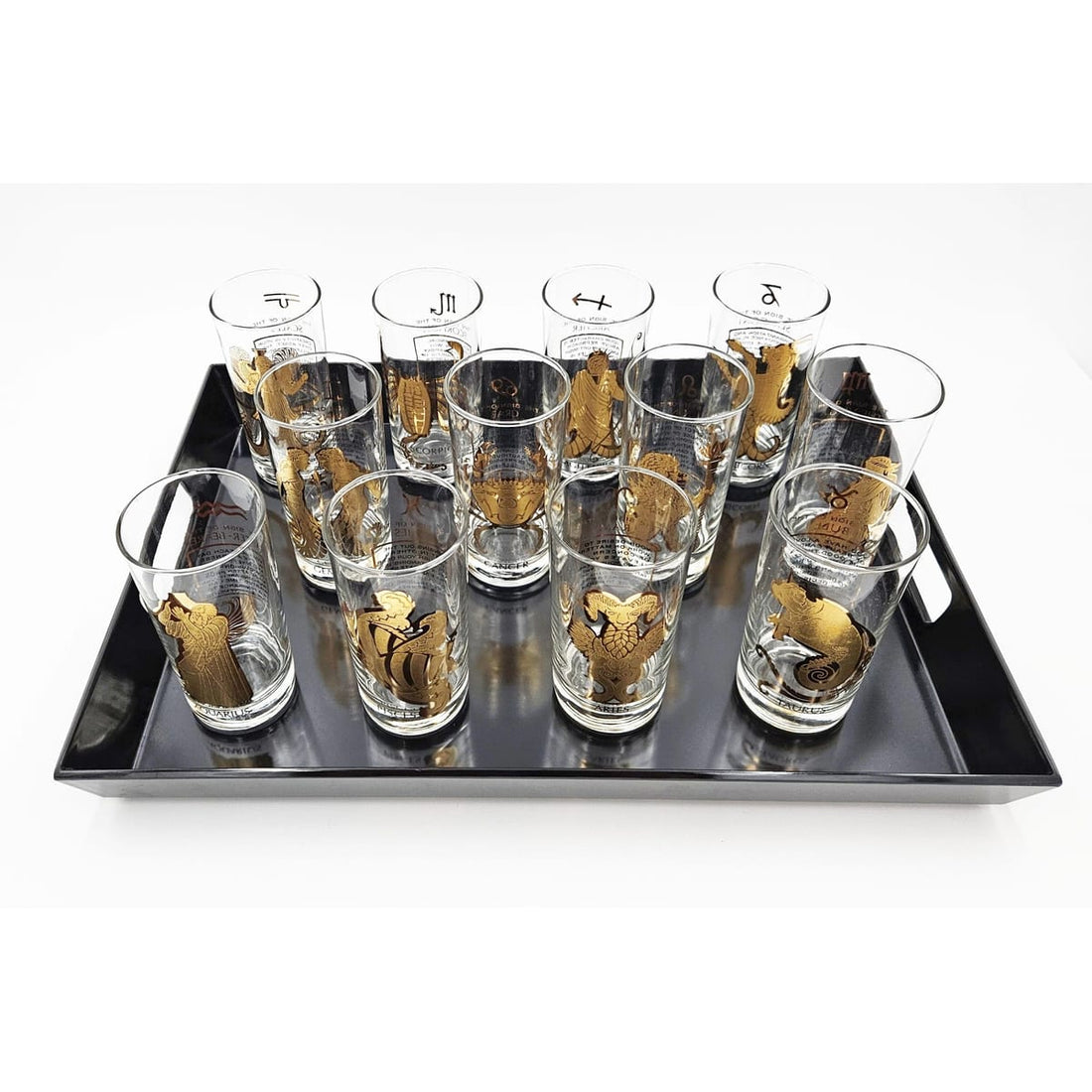 Zodiac Glassware Barware MCM Zodiac Astrology Highball Collins Glassware Bar Tools Tray Set - Ordered Tray Amazon