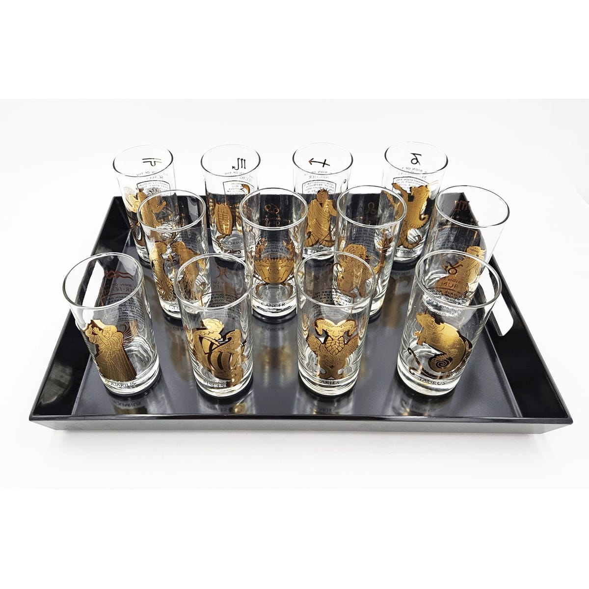 Zodiac Glassware Barware MCM Zodiac Astrology Highball Collins Glassware Bar Tools Tray Set - Ordered Tray Amazon