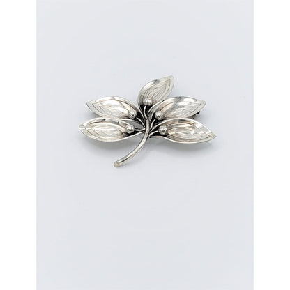A &amp; K Denmark Jewelry Denmark Designer Aarre Krogh A&amp;K Sterling Silver 5 Leaf Brooch Pendant 1950s