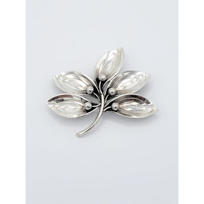 A &amp; K Denmark Jewelry Denmark Designer Aarre Krogh A&amp;K Sterling Silver 5 Leaf Brooch Pendant 1950s