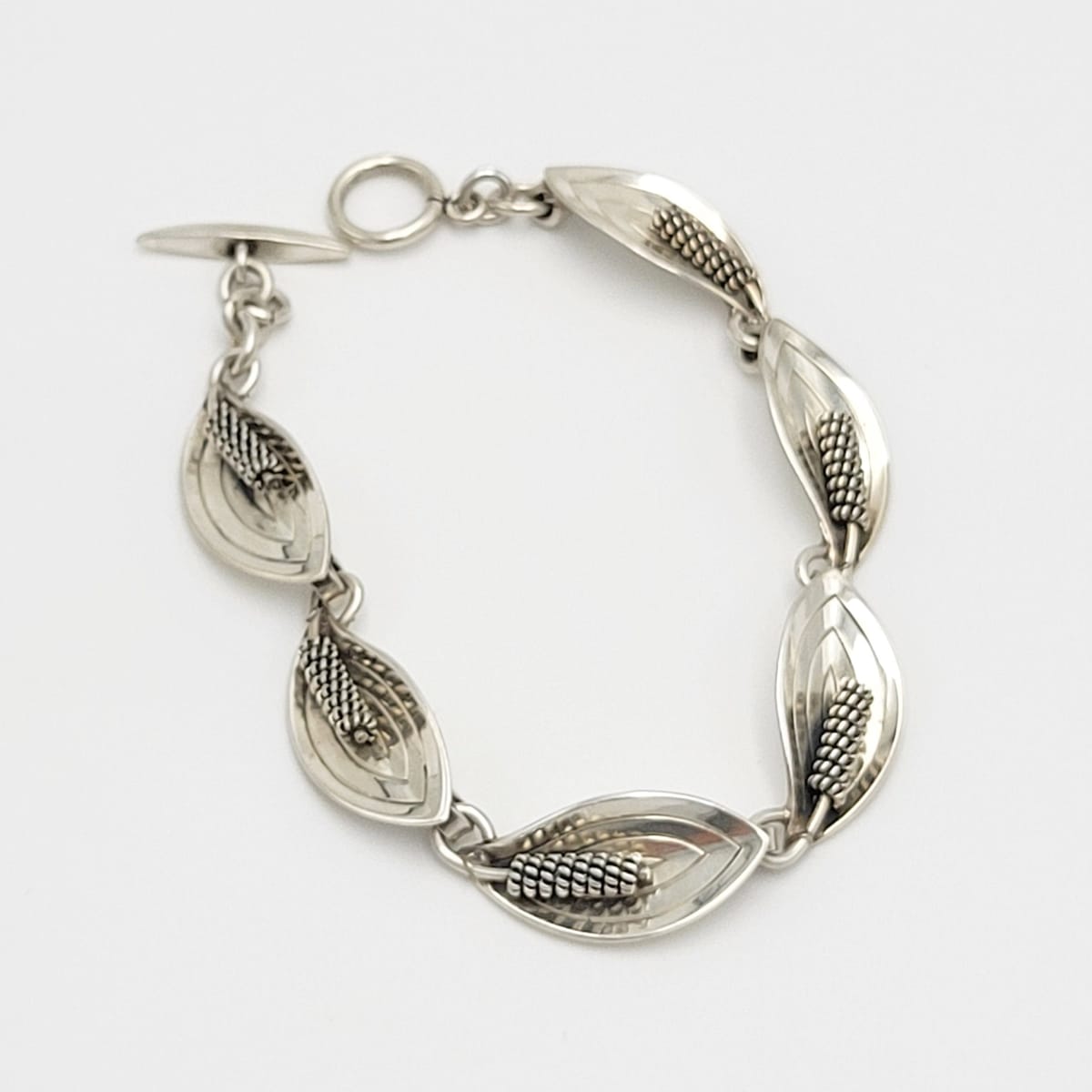 A &amp; K Denmark Jewelry Modernist Sterling 3-D Calle Lily Flower Links Bracelet by Aarre &amp; Krogh Denmark 1960s