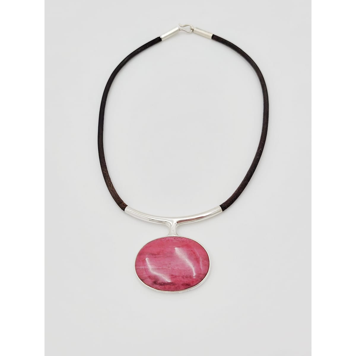 Aanund Havstad Jewelry Norway Aanund Havstad Sterling Dark Pink Agate Modernist Necklace 1970s